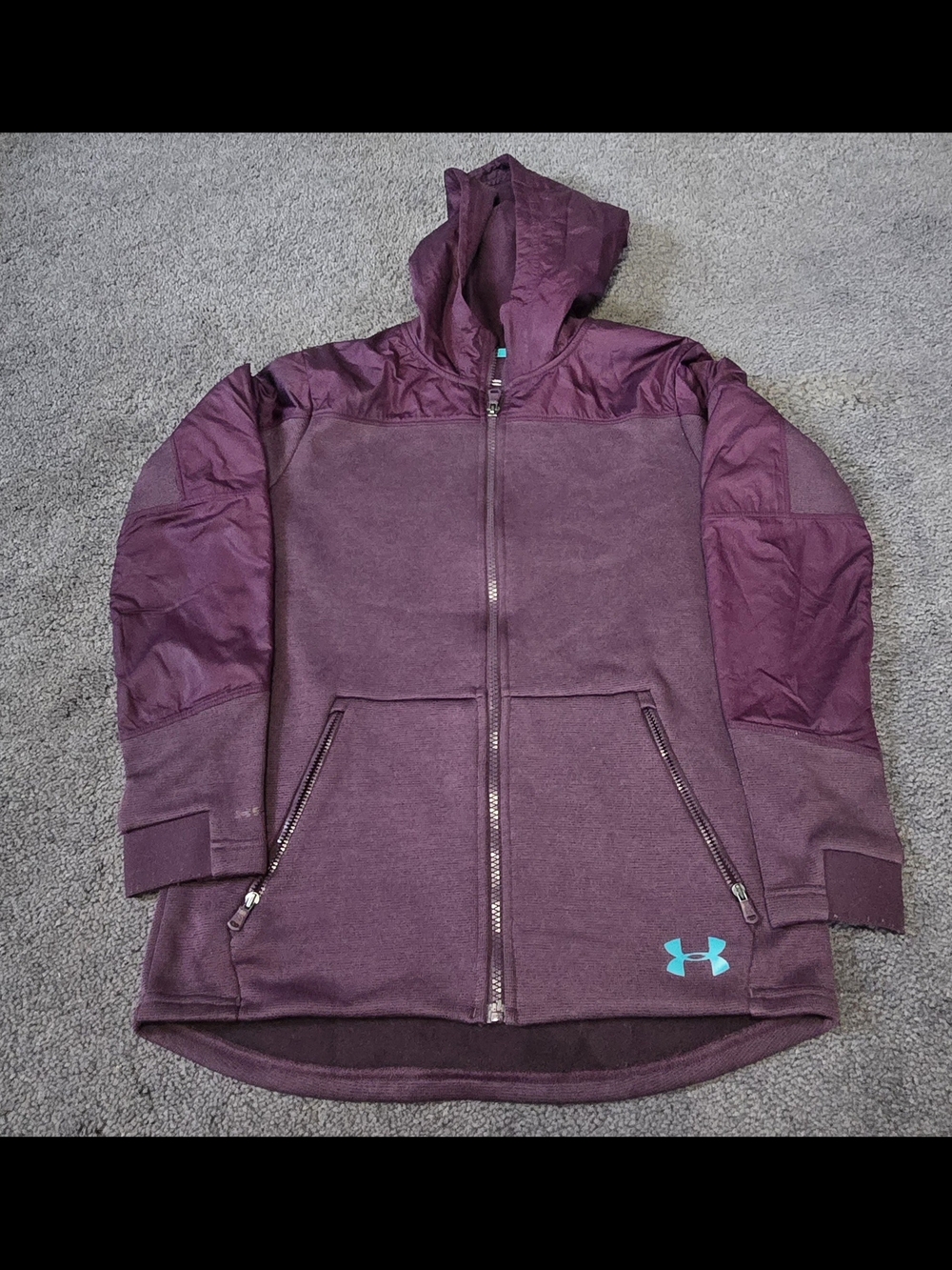 Under Armour Maroon Zip-Up Hoodie with Teal Logo